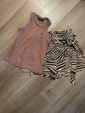 Rachel Zoe Ribbed Tank Top - brown and Zebra Shorts